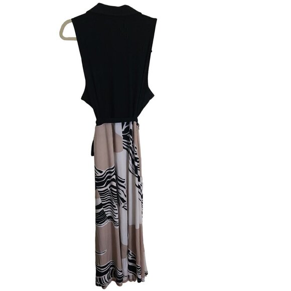 Adressing Woman Black Tan Faux Wrap Sleeveless Belted Maxi Dress Size 2X - Picture 2 of 5